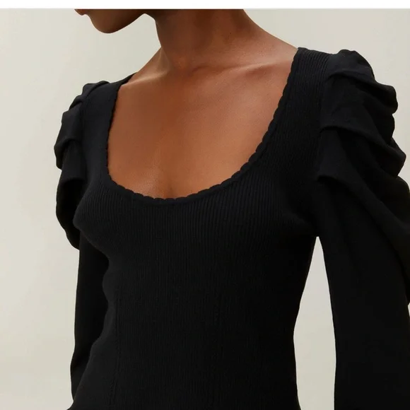 FARM Rio XL Ribbed Blouse with Ruffled Sleeves Black and Blush available - Picture 3 of 4